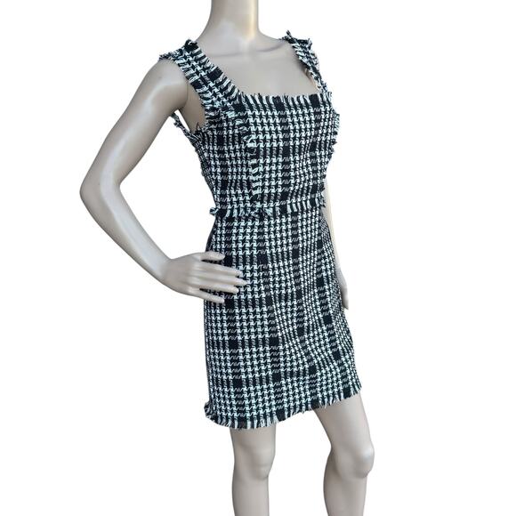 Forever 21 S Houndstooth Plaid Mini Dress Fringe - Picture 3 of 6